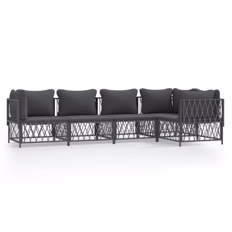 Set Salotto da Giardino 5 pz con Cuscini in Acciaio Antracite