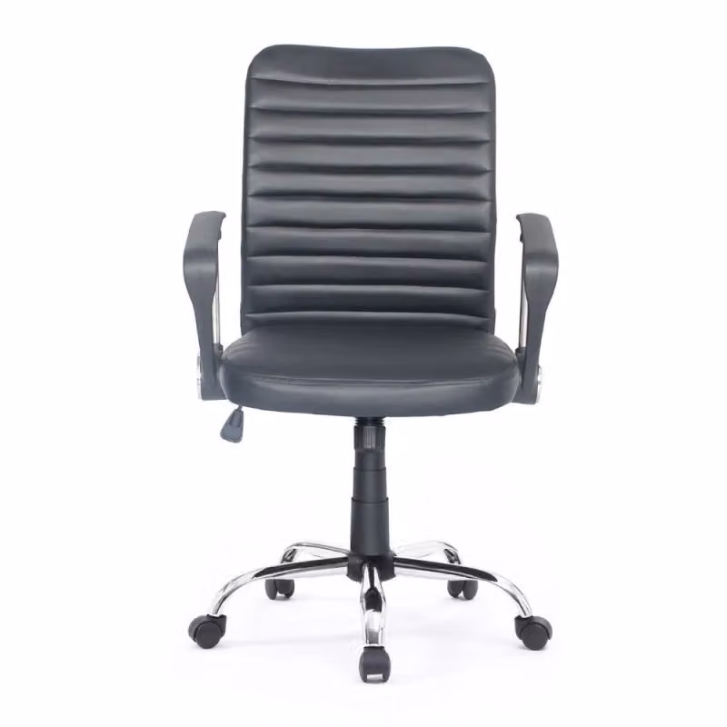 Poltrona da ufficio girevole EFFEZETA Asgar in ecopelle nera con base cromata e braccioli – 2