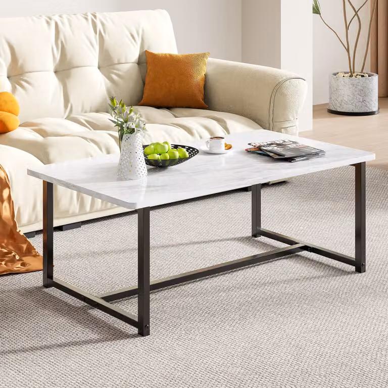 Omgoods - Tavolino rettangolare con spazio contenitore, colore bianco