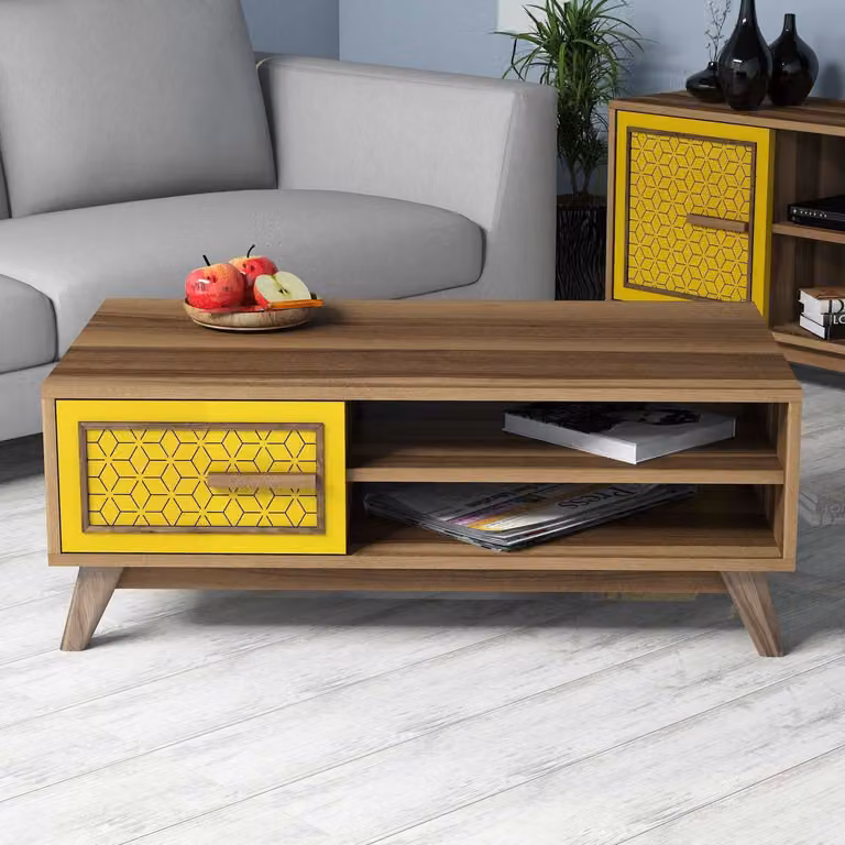Skye Decor, Ayla - Noce, Giallo, Tavolino, Noce, 100% PANNELLI DI PARTICELLE RIVESTITI IN MELAMMINA, 105 x 60 x 38,2 cm
