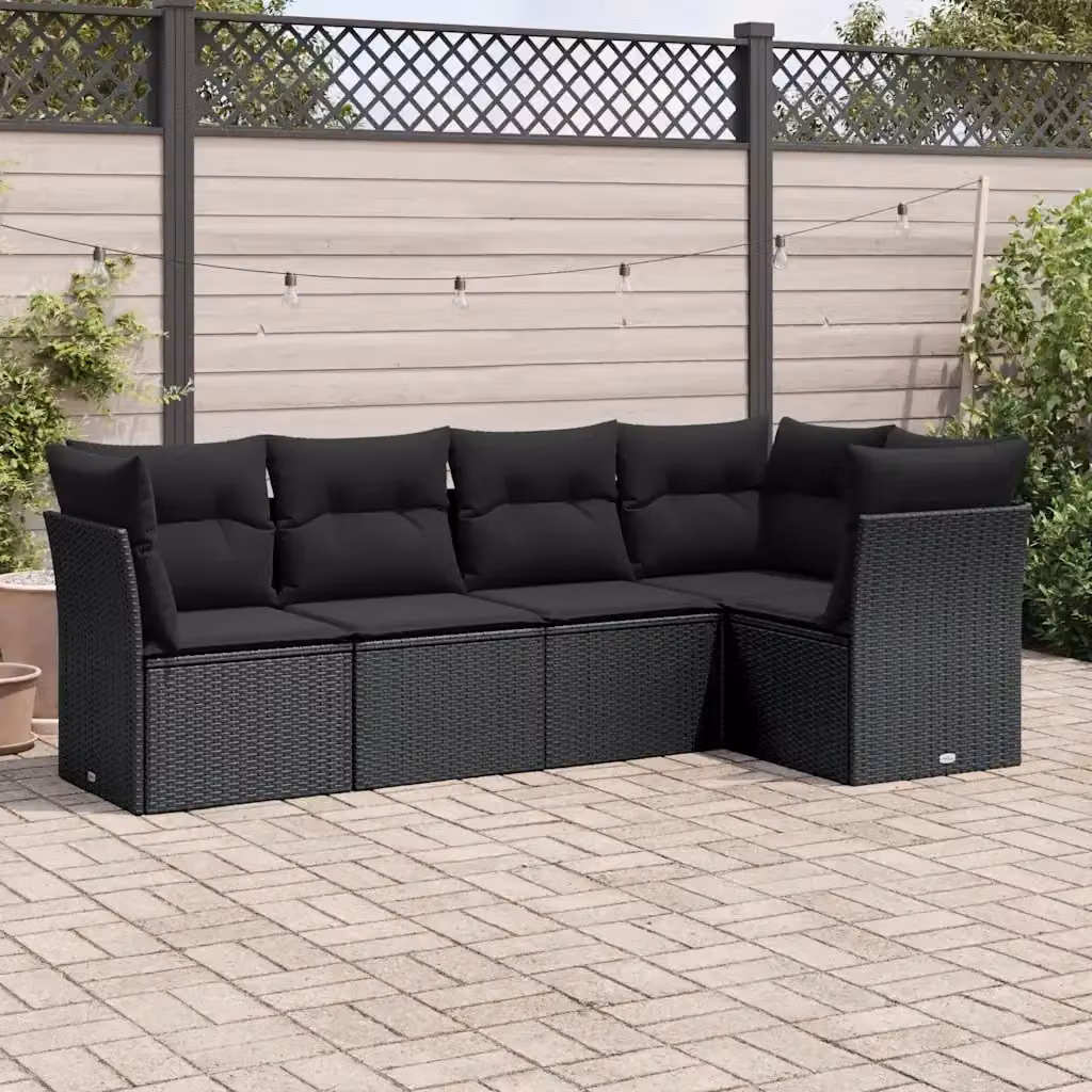 Set Divani da Giardino a L 5 Pezzi con Cuscini Nero e Struttura in Metallo – 2