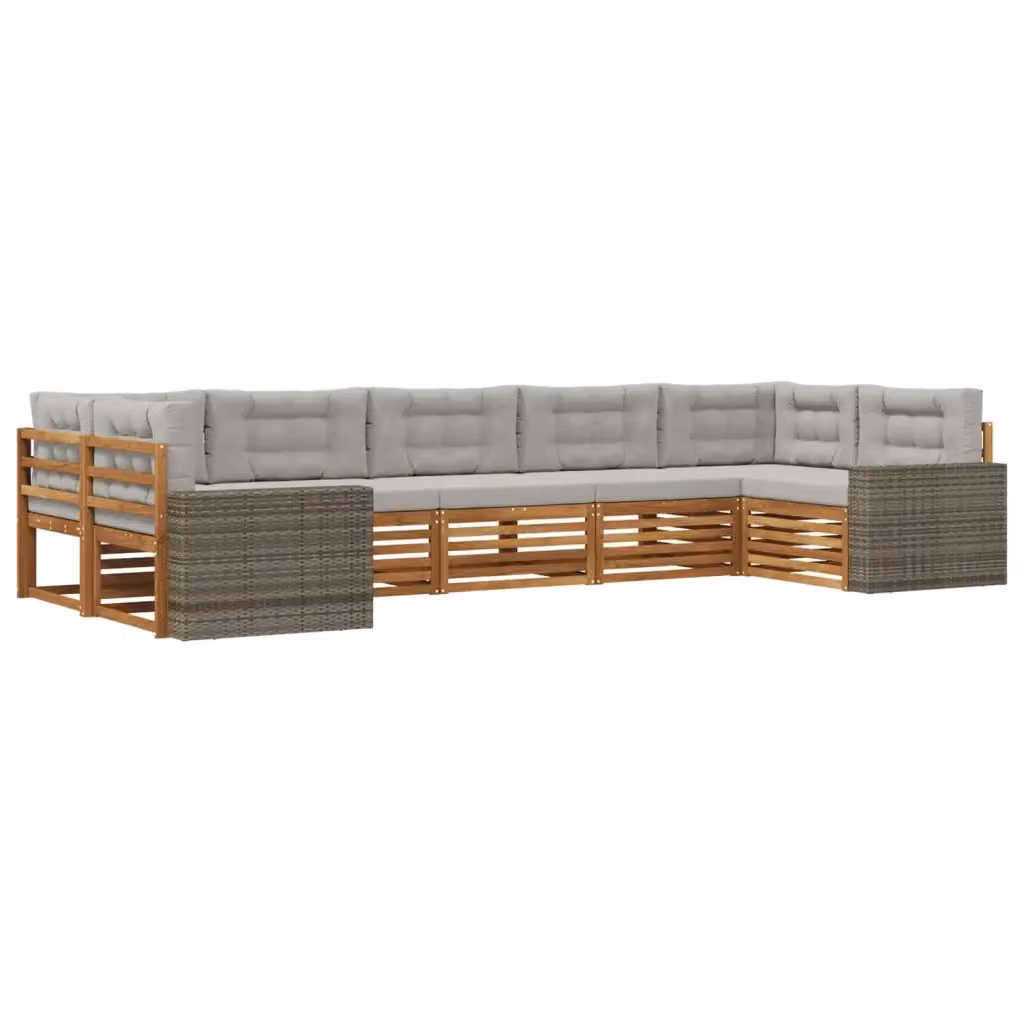 Set di divani da esterno a forma di U vidaXL in legno di acacia con cuscini beige e grigi – 2
