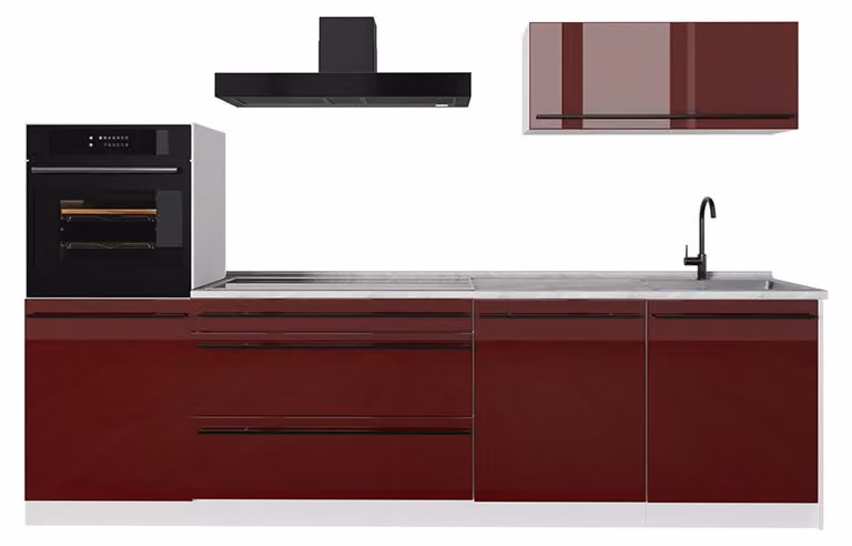Cucina componibile Vicco R-Line Rosso lucido/Bianco 280 cm senza piano di lavoro, Model 66500