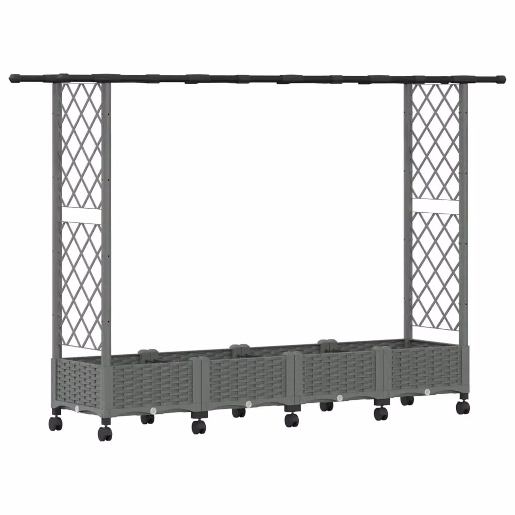 Letto rialzato con tetto e griglia vidaXL in plastica grigio per orto ornamentale o aromatico L: 203 cm, P: 127 cm, H: 40 cm – 2