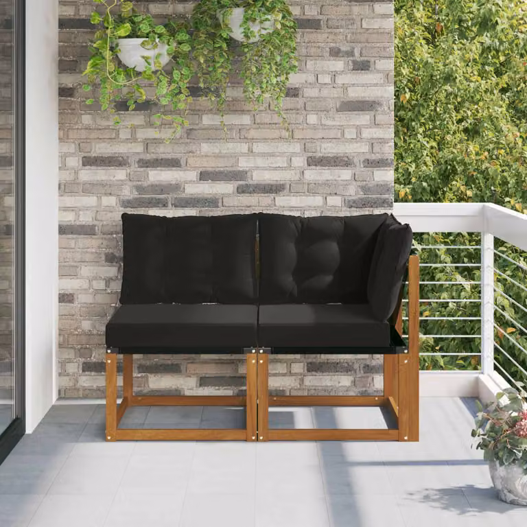 Set di 2 divani modulari angolari vidaXL in legno di acacia con imbottitura in schiuma per giardino e terrazzo, colore naturale