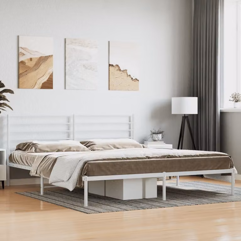 The Living Store Struttura letto con testiera in metallo bianco 200x200 cm