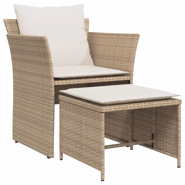 Sedia da Giardino con Poggiapiedi in Polyrattan Beige