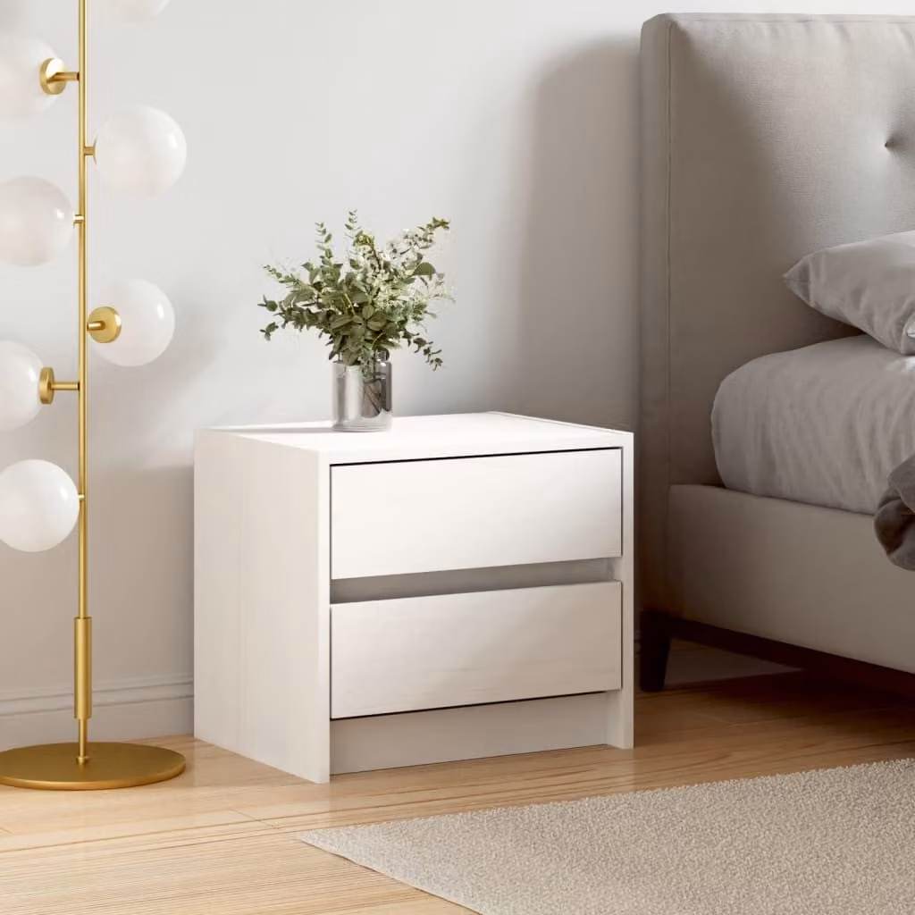 vidaXL Comodino Bianco in Legno Massello di Pino L: 40 cm, P: 31 cm, H: 35,5 cm