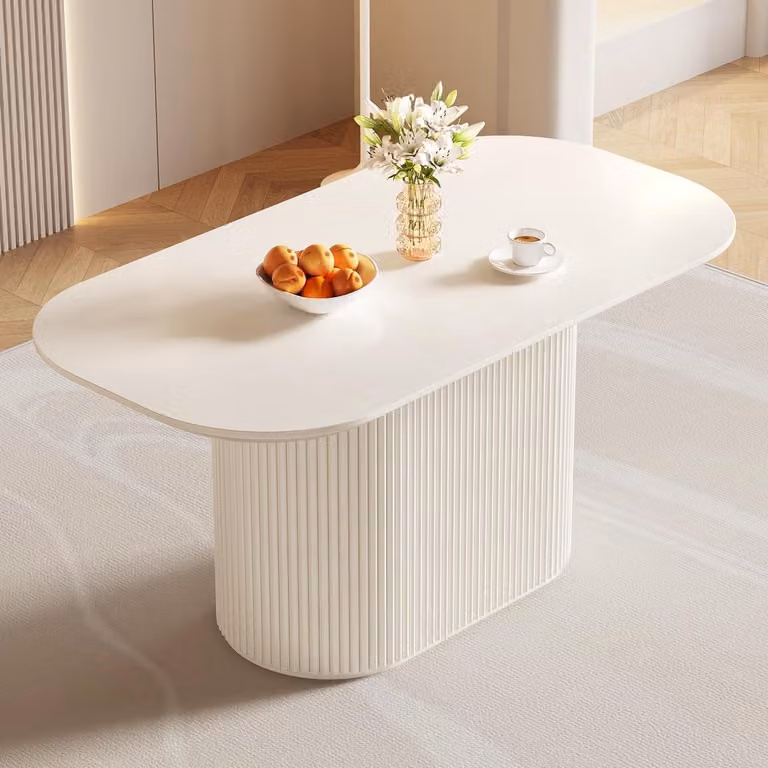 Tavolo da pranzo ovale, bianco e beige, 160 cm