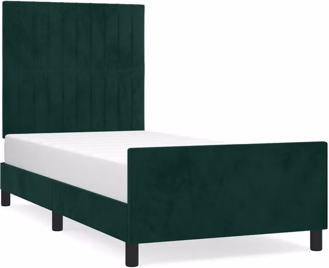 Letto singolo per adulti in velluto verde con struttura in legno di larice L 90 x P 200 cm