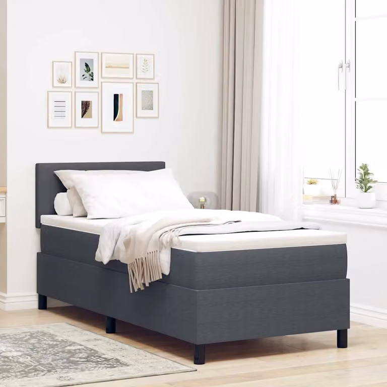 Letto a molle con testiera vidaXL in tessuto Grigio e Bianco L/P/H: 90 x 200 cm