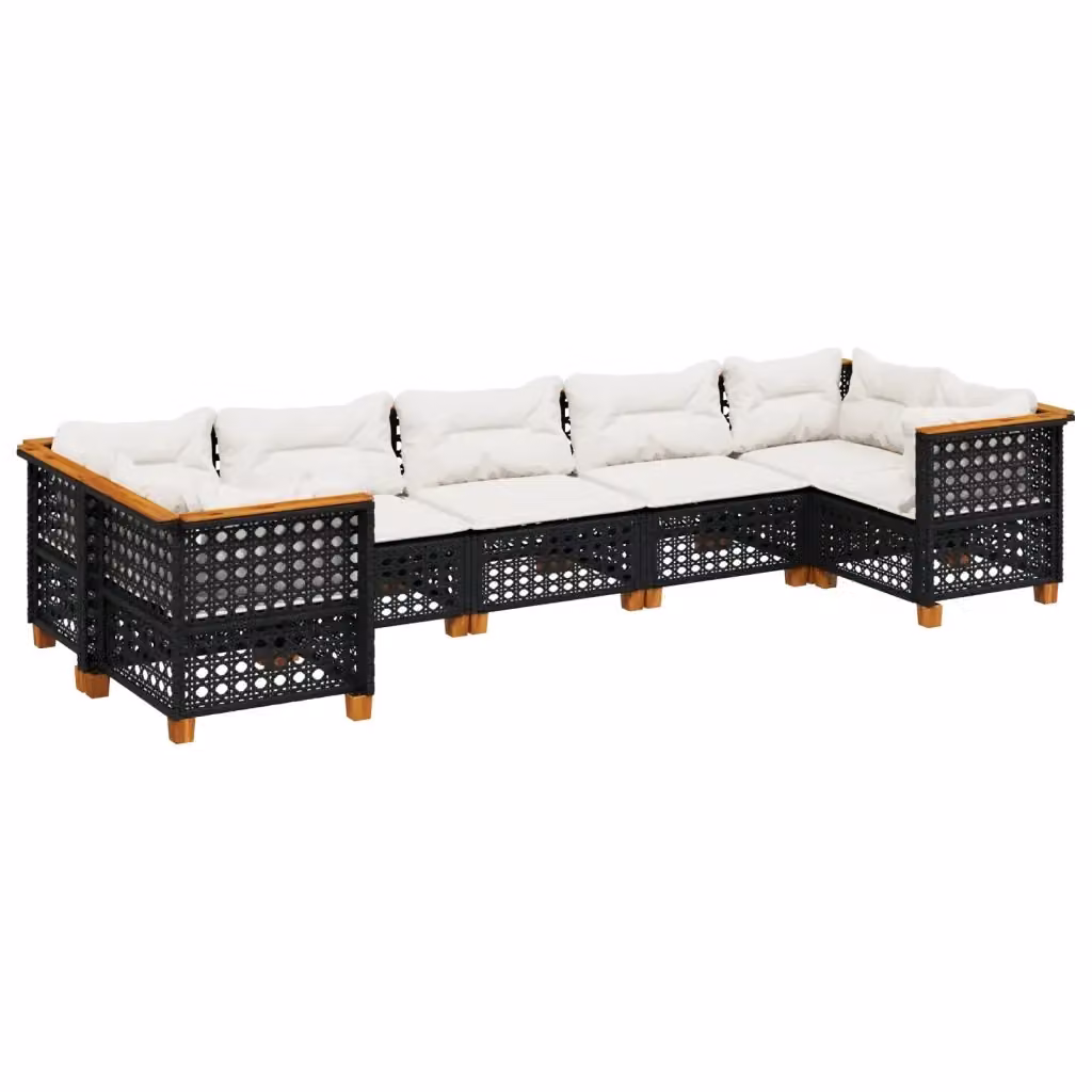 vidaXL Set Divani da Giardino a L in Polyrattan Nero con 7 Cuscini Imbottiti e Coperture Rimovibili – 2