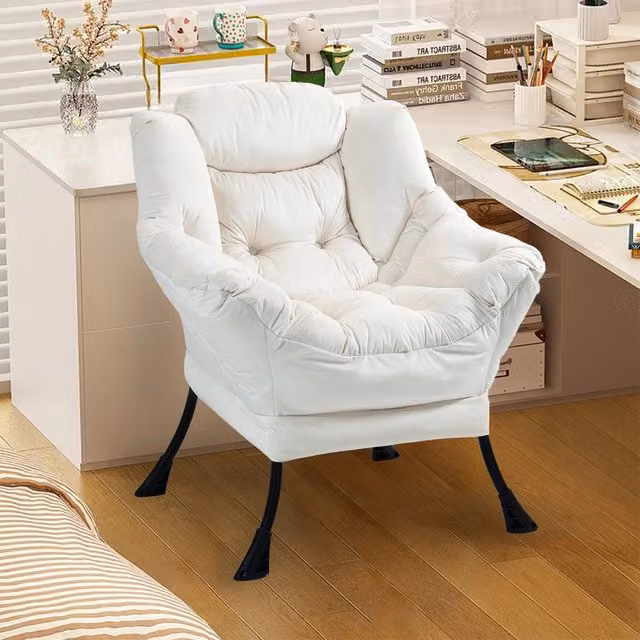 Poltrona Relax MINIMAL in Velluto Bianco con Struttura in Metallo e Tasca Laterale, Stile Moderno – 1