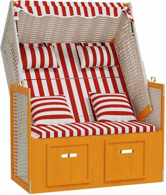 Strandkorb con cuscini in polyrattan legno massello rosso bianco 02_0012179