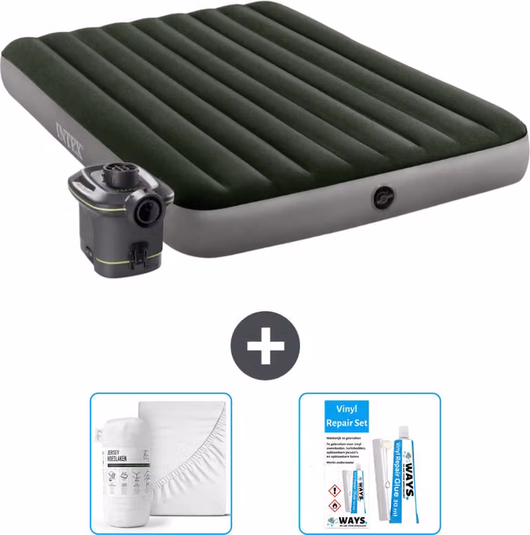 Lettino Intex - 2 persone - 152 x 203 x 25 cm - Verde - Incluso pompa - lenzuolo e kit di riparazione