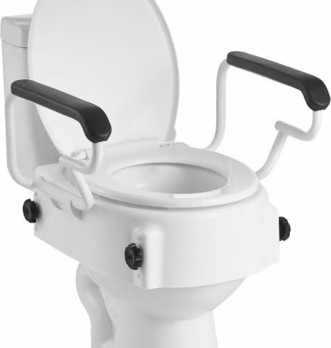 Sedile sollevabile per ausilio mobilità VEVOR con coperchio per WC e maniglie imbottite, colore bianco, capacità di carico 136 kg, Altezza di sollevamento: 10,16 cm