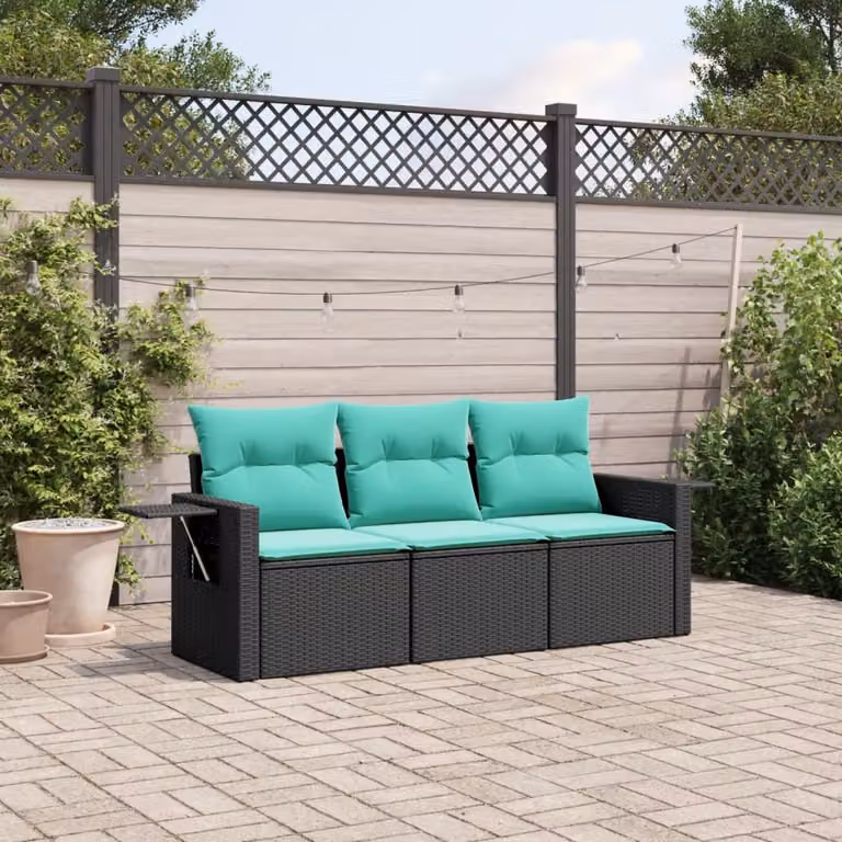 Set di divani da giardino vidaXL in polyrattan con cuscini, composto da un divano a 3 posti e un divano a 2 posti, colore nero o blu o turchese