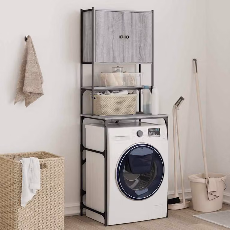 Mobile per lavatrice vidaXL in stile industriale, Grigio Sonoma, L: 68 cm, P: 48,5 cm, H: 194 cm