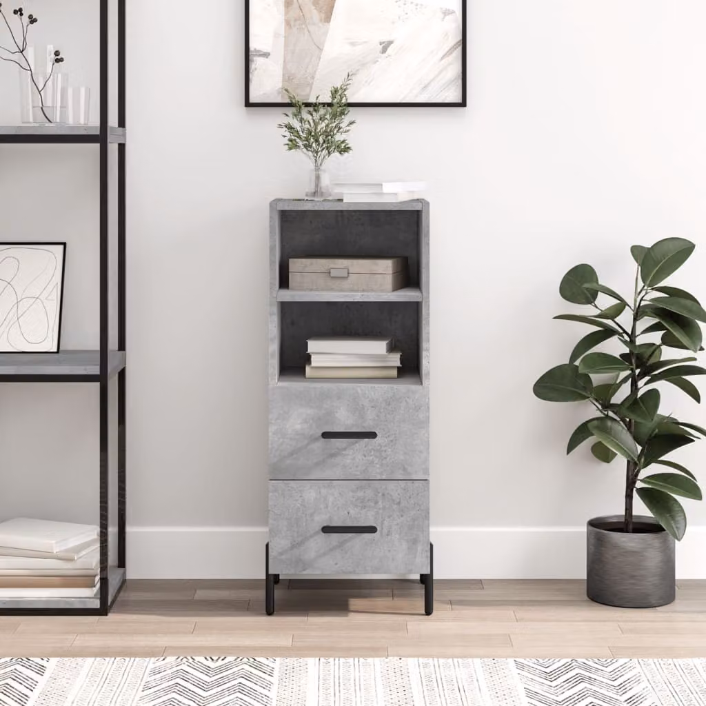 Credenza moderna vidaXL in legno e metallo, Grigio, L 34,5 cm x P 34 cm x H 90 cm