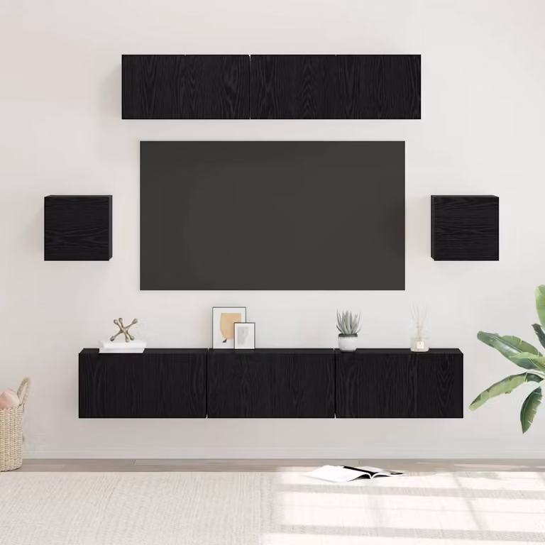 Set mobile TV vidaXL 7 pezzi in legno ingegnerizzato Rovere e Nero per soggiorno