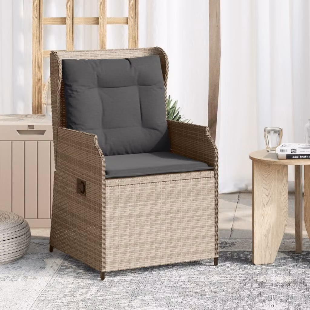 Set di 2 sedie reclinabili da giardino vidaXL in polyrattan con cuscini grigi