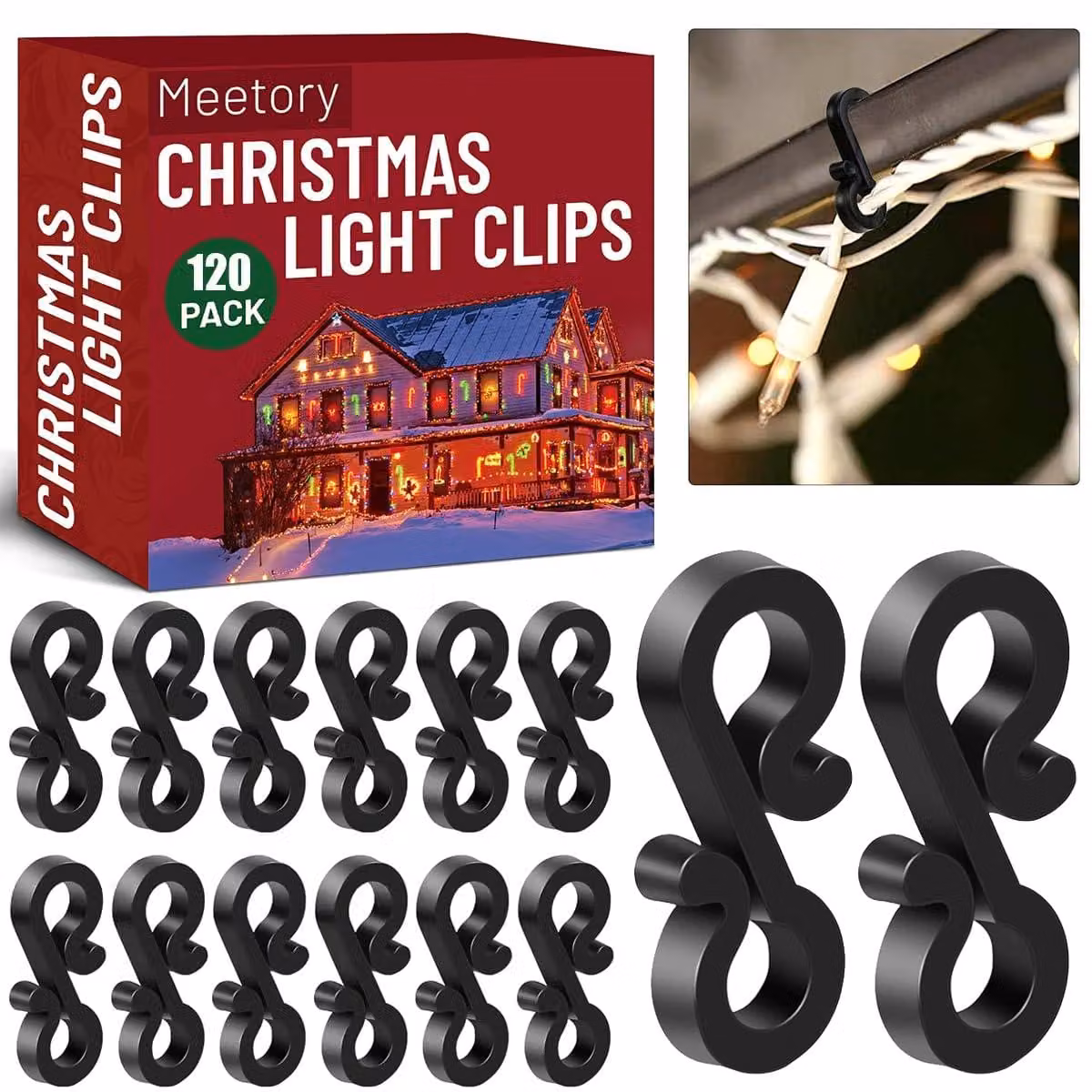 Ganci per catene luminose, 120 pezzi, neri, in plastica
