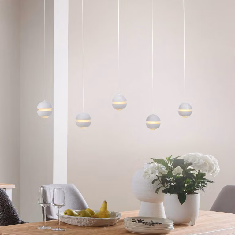 Schöner Wohnen Lampada a sospensione in vetro Lini, dimmerabile, Bianco / Opale, Soggiorno / Sala da pranzo, Metallo, Moderno, Lampada a sospensione