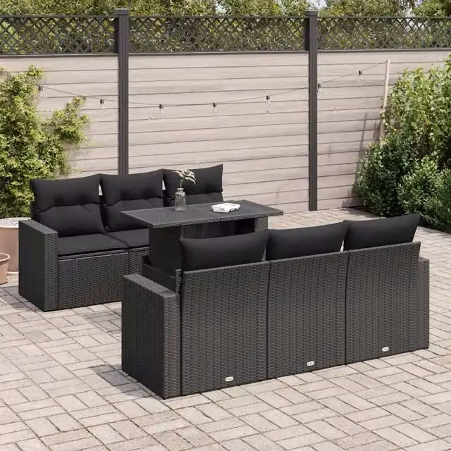 Set Divani da Giardino con Cuscini 7pz Nero Polyrattan 3326256