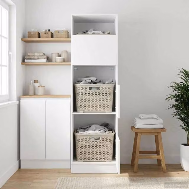 Mobile da lavanderia moderno vidaXL in rovere nero con ante a battente e ripiani interni L/P/H: 50 x 68 x 162 cm