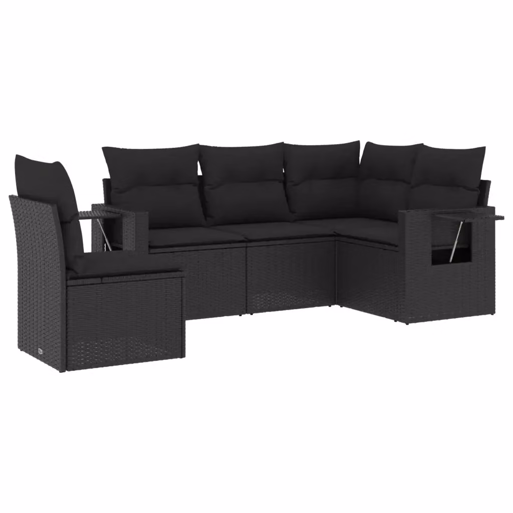 vidaXL Set Divani da Giardino a L 5 pz con Tavolino e Cuscini Neri in Polyrattan e Metallo – 2