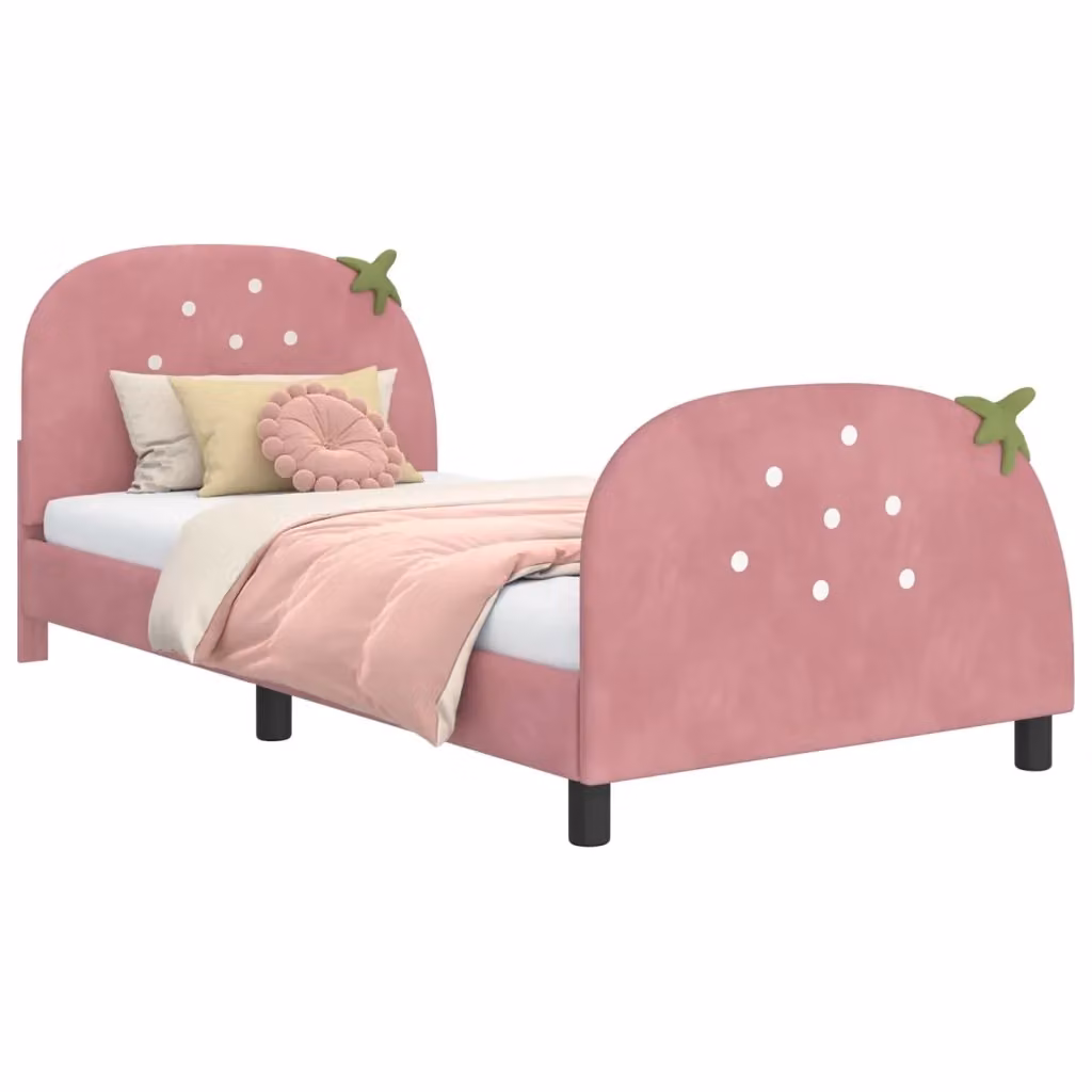 Struttura letto per bambini con testata e giroletto in velluto rosa, L 80 x P 200 cm – 2