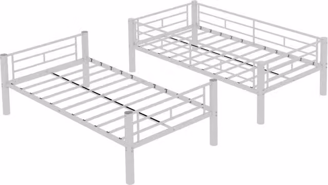 Letto a Castello in Metallo con Scala e Sponde, Dimensioni Letto Inferiore 90x190 cm, Convertibile in Due Letti Singoli