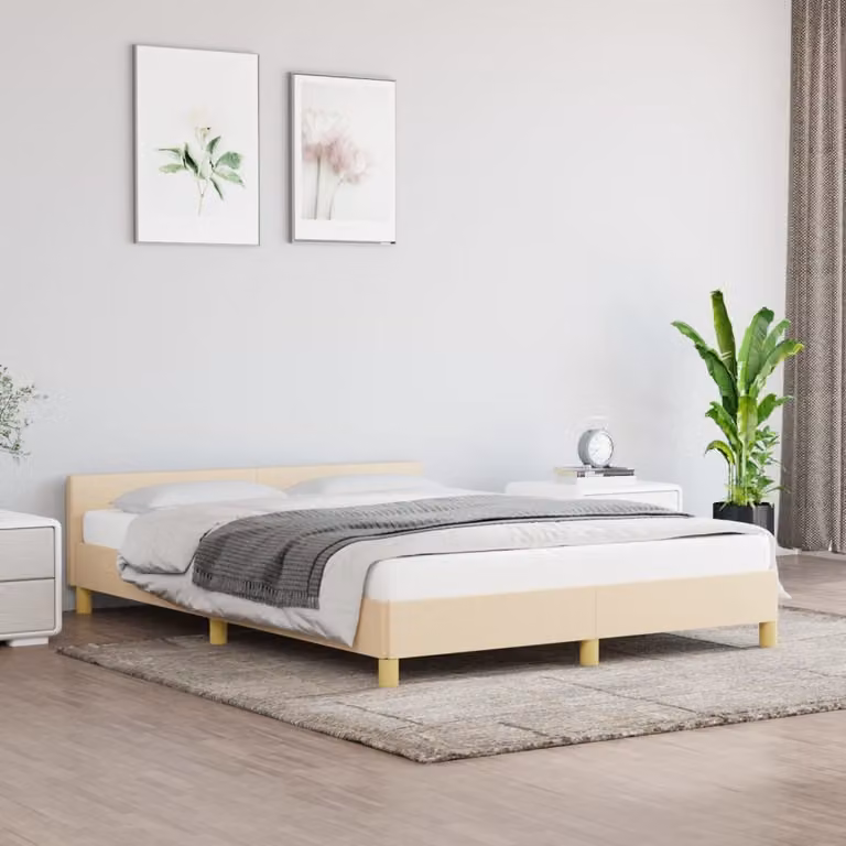 The Living Store Struttura letto con testiera crema 140x200 cm in tessuto