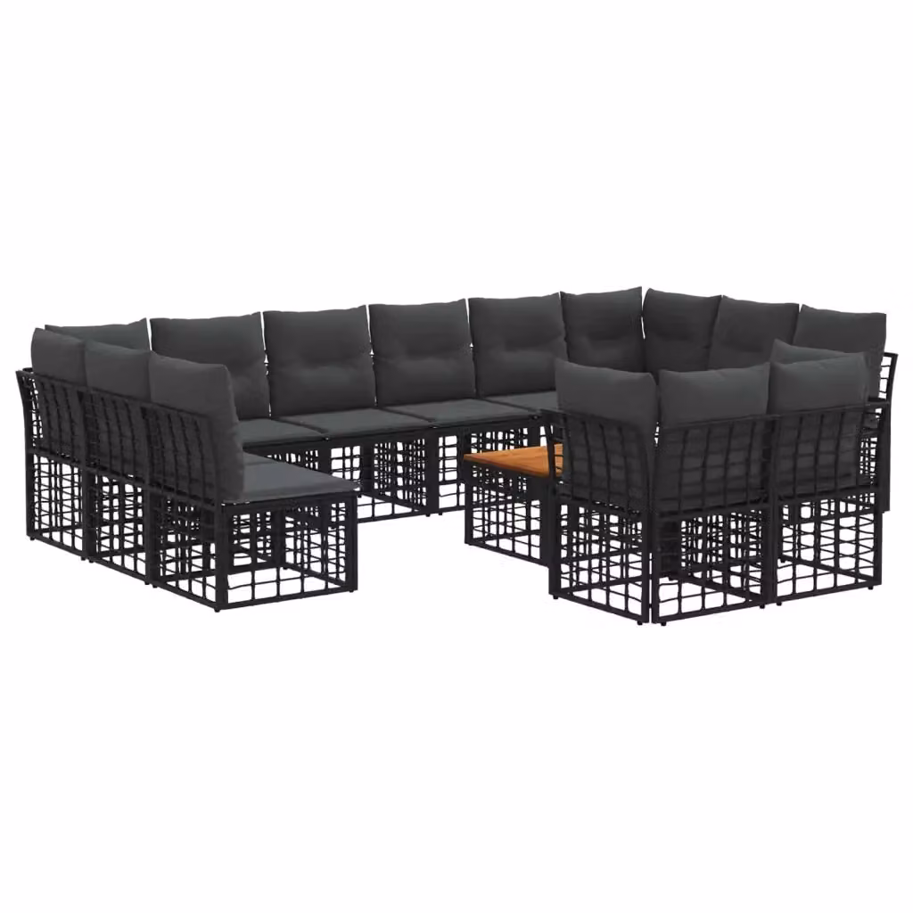 Set di divani da esterno vidaXL a forma di U con tavolino, 13 pezzi, Nero e Grigio – 2