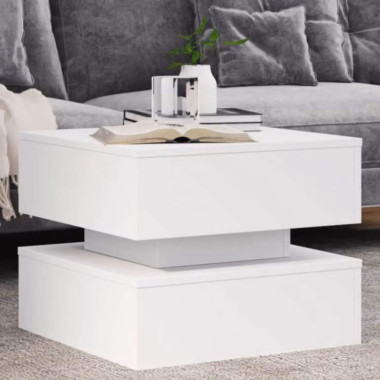 vidaXL Tavolino da Salotto Moderno Bianco con Luci LED L/P/H: 50 x 50 x 40 cm