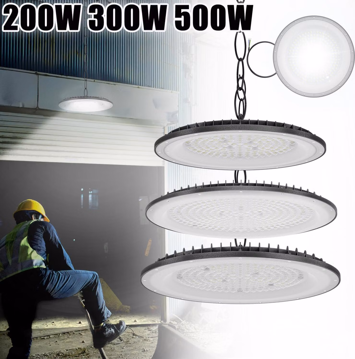 VA-Cerulean, faretto a LED per grandi ambienti, 300W, 13500 lm, modello UFO, alta luminosità, grado di protezione IP65, luce bianca fredda, 6500K