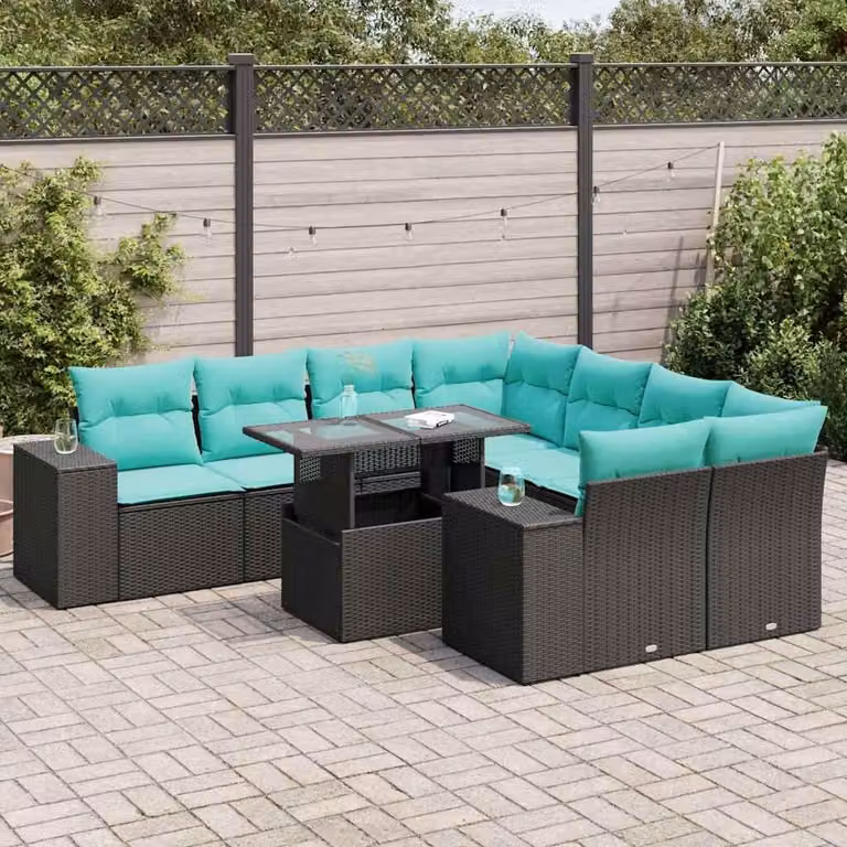 Maison Exclusive - Set da giardino 9 pezzi con cuscini in polyrattan nero