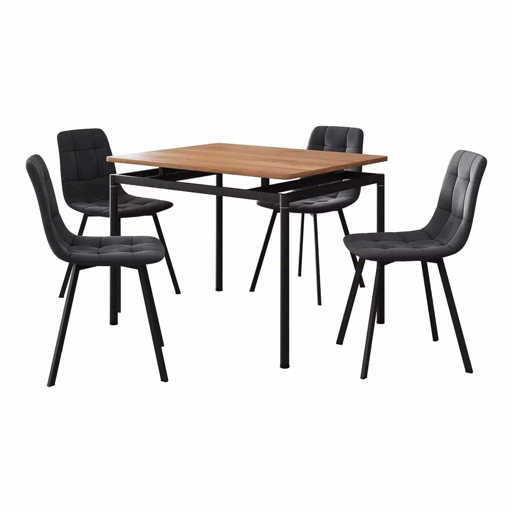 Set da Pranzo Hemnes en.casa con Tavolo Rettangolare e 4 Sedie in Velluto Grigio Scuro L: 100 cm, P: 60 cm, H: 75 cm – 2