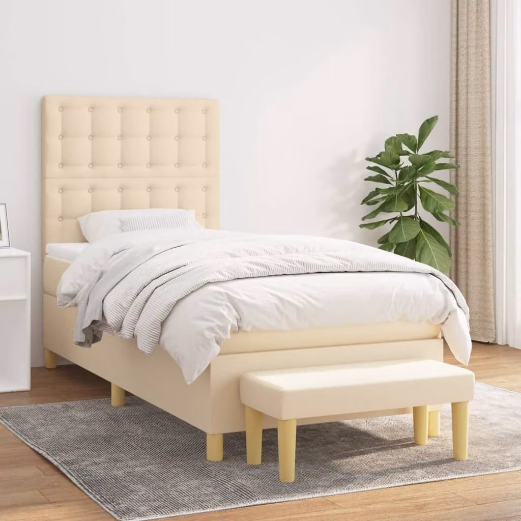 vidaXL Letto Ibrido con Giroletto a Molle e Materasso in Tessuto, Colore Beige e Bianco, L/P/H: 90 x 200 x 128 cm