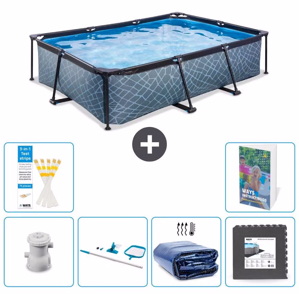 Piscina fuori terra rettangolare - aspetto pietra - 300x200x65 cm - composta da 5 elementi - modello S217