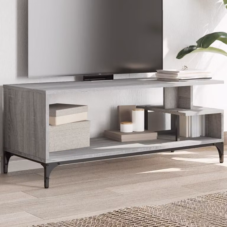 Mobile TV vidaXL in stile industriale in legno e acciaio grigio Sonoma L 102 cm x P 40 cm x H 41 cm