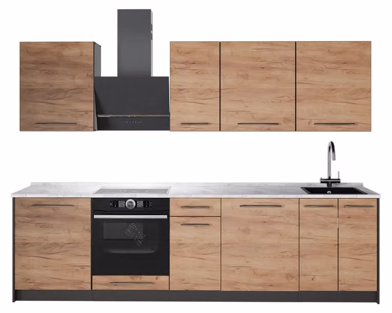 Cucina componibile Vicco Fame-Line Rovere dorato/Antracite 280 cm, PL Marmo, Model 64162