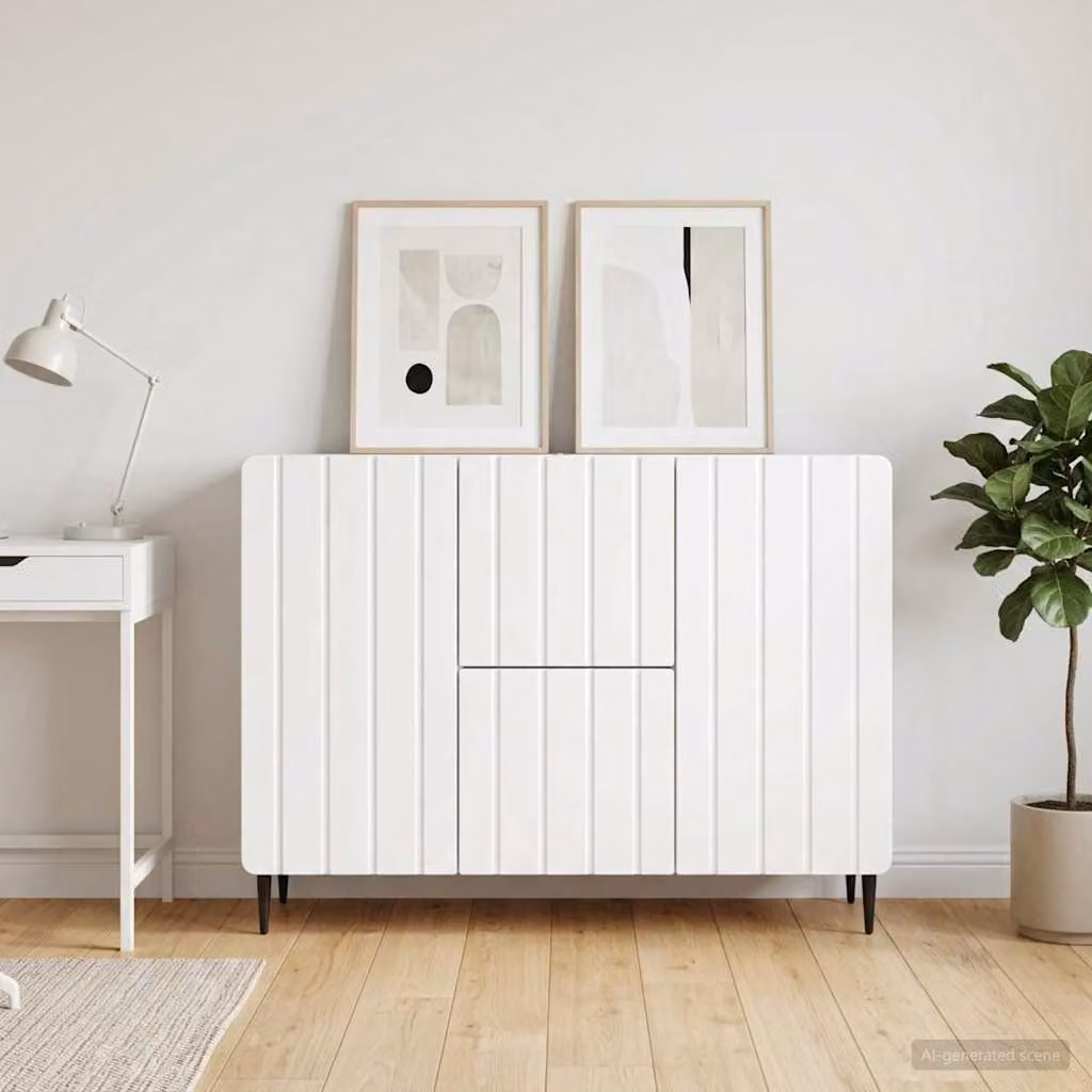Credenza moderna vidaXL in bianco lucido con finitura in MDF e metallo L: 89 cm, P: 34,5 cm, H: 62 cm