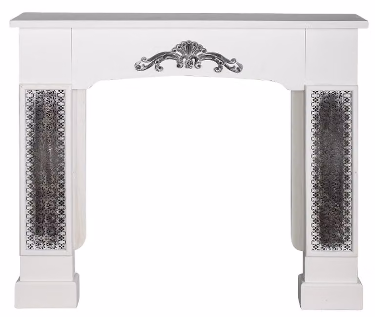 Casa Padrino cornice per camino in stile country con ornamenti bianchi 115 x 23 x H. 100 cm - Decorazione fatta a mano in stile country