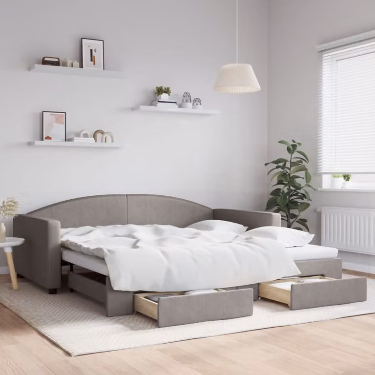 Maison Exclusive - Divano letto estraibile con cassetti, color taupe, 100x200 cm, rivestimento in tessuto