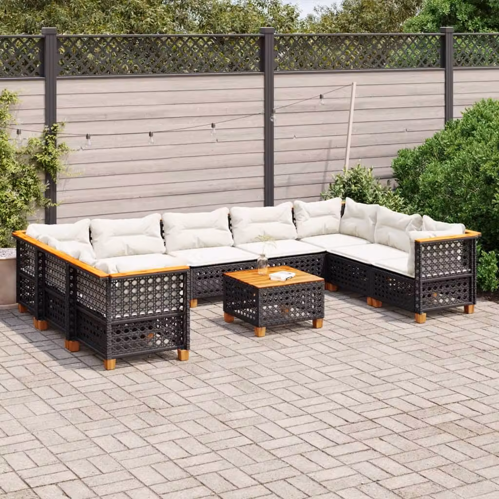 Maison Exclusive - Set da giardino 10 pezzi con cuscini in polyrattan nero