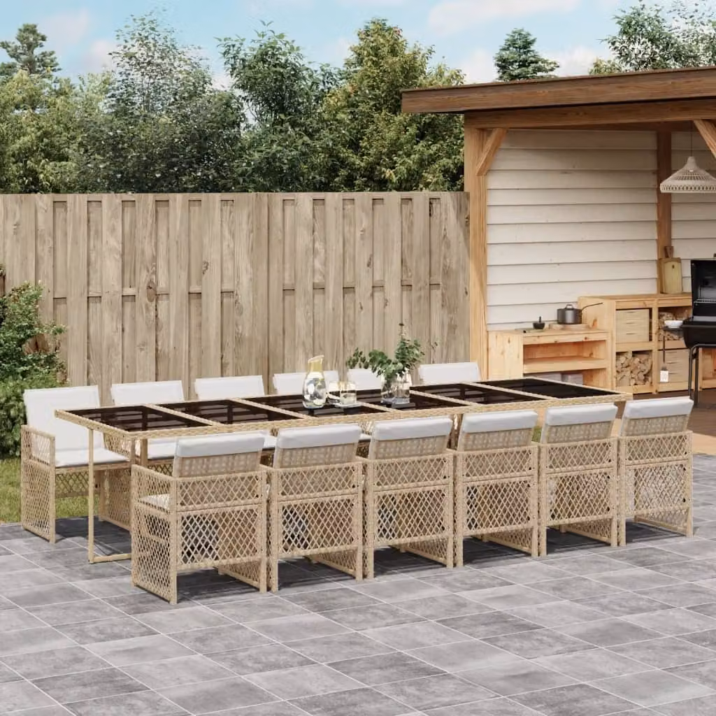 Maison Exclusive - Set da Pranzo da Giardino 13 pz con Cuscini Beige in Polyrattan