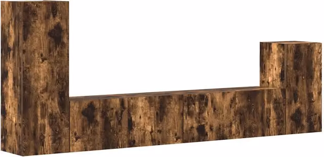 Set di Mobili Porta TV 4 Pezzi in Legno Multistrato Rovere Fumo Marrone Opaco per Soggiorno