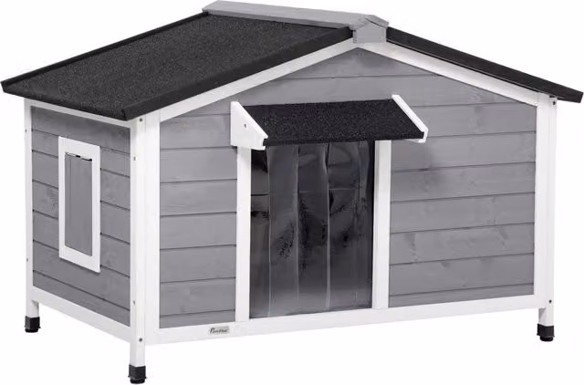 Casetta per cani Minimal in legno di abete massello, Grigio e Bianco, L: 109 cm, P: 79 cm, H: 72 cm – 1
