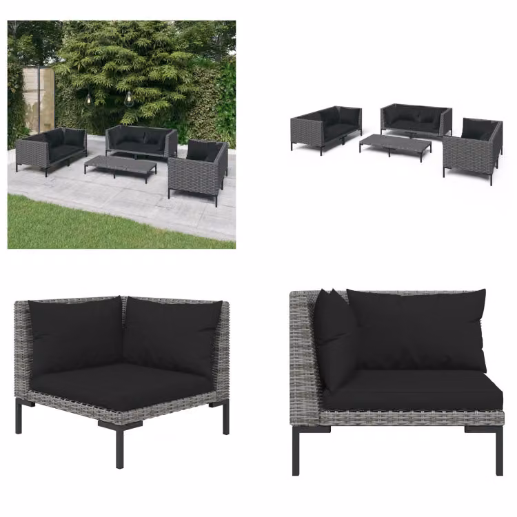 vidaXL set salotto da giardino 7 pezzi con cuscini in poly rattan grigio scuro - set salotto da giardino - set salotto da giardino - set salotto da esterno - set salotto da patio